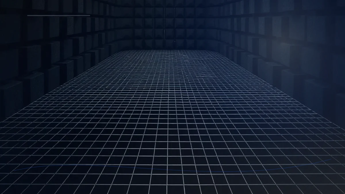 Fully anechoic chamber with absorber treatment on all room surfaces