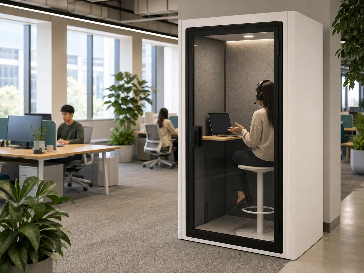 Soundproof Phone Booth for Office - in-use scene