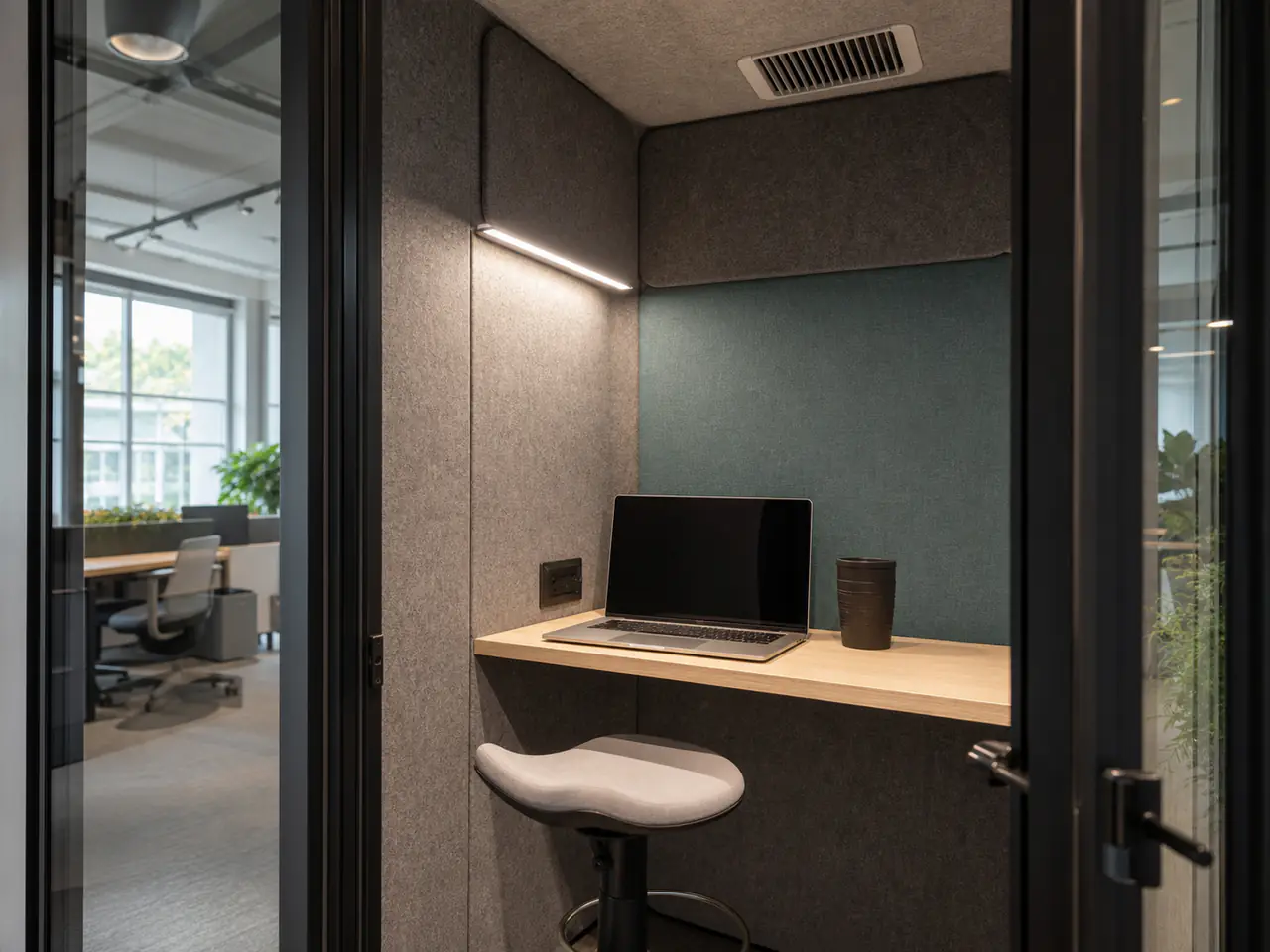 Acoustic focus pod interior for quiet office work